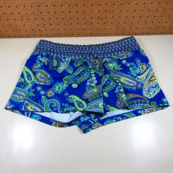 athleta womens colorful Baja paisley lined running shorts M EUC